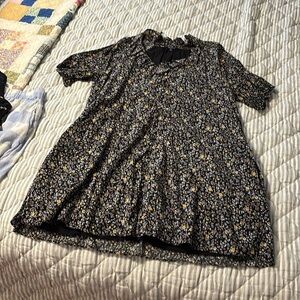 Madewell‎ Dress Floral Size Large Cotton-Blend Short Sleeve Black Pockets Lined